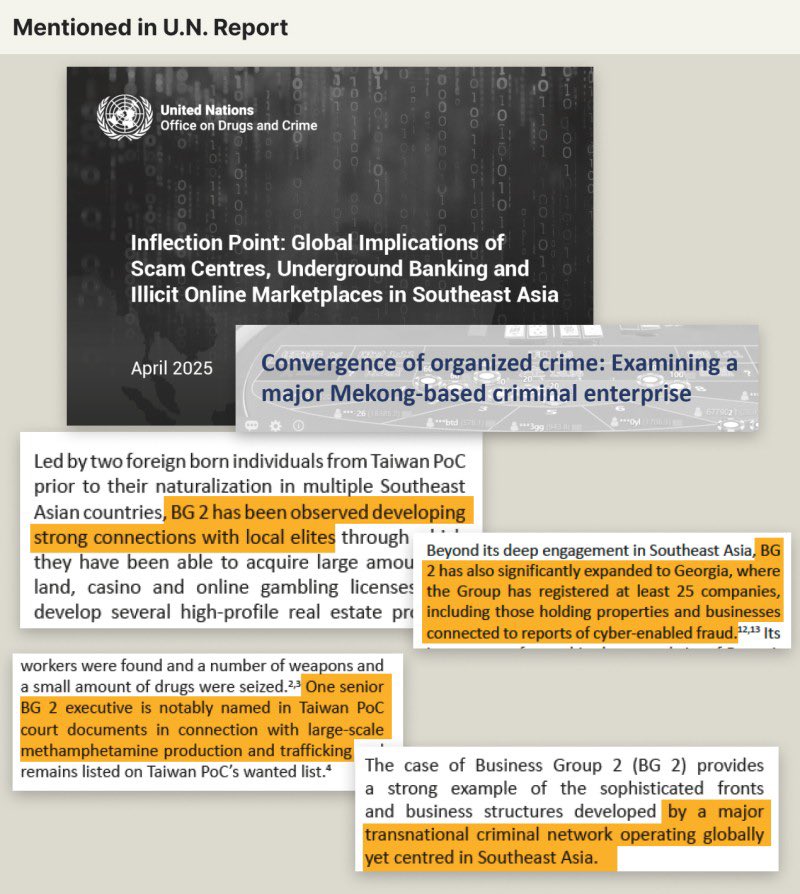 A new OCCRP investigation links Lixin Group, a major Cambodian real estate conglomerate, to illegal online gambling, telecom-based scams, and drug trafficking networks. A UN Office on Drugs and Crime report published in April 2025 profiled an anonymized criminal enterprise in the