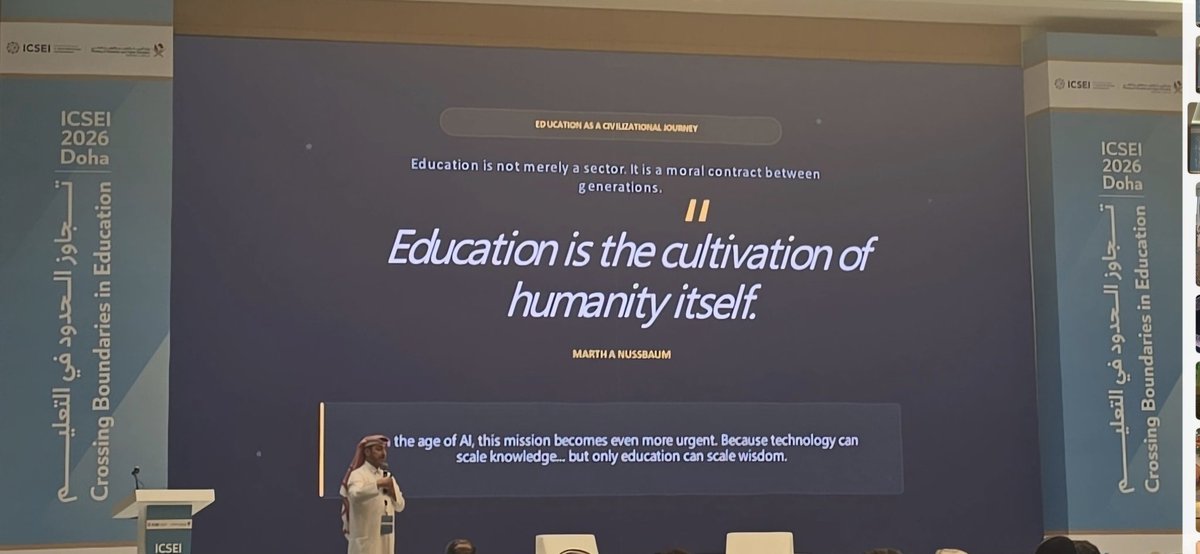 Bushra_alghaith's tweet photo. الأجمل أن الرسالة التربوية في هذا المؤتمر كانت واضحة: التعليم مسؤولية مجتمعية شاملة، ومحاولة صادقة لإشراك جميع أفراد المجتمع في العملية التعليمية، بما يعكس رؤية إنسانية للتعليم تتجاوز الصفوف والجدران. 
👌👍ويحسب لمنظمي المؤتمر تنظيم زيارات ميدانية للمدارس، من بينها زيارتنا لأكاديمية وارف Waref Academy والتي وتُعد الأولى من نوعها في الشرق الأوسط، والمتخصصة في تعليم الأطفال ذوي الإعاقات المعقدة والاحتياجات الشديدة، والتي قدمت نموذجا ملهما لبيئة تعلم شاملة قائمة. 
🍃نغادر ICSEI 2026 لا كما دخلنا، بل بتفكير أوسع، وتصوّرات أعمق، وإيمان أكبر بأن التطوير يبدأ من العقل قبل الأدوات. 
💥ختاماً،، كل الشكر والتقدير لوزارة التعليم، ولتعليمية مسقط ممثلة بدائرة الإشراف التربوي والشكر موصول لرئيسة قسم الاشراف الفني  أستاذتي الغالية صديقة الموسوي على ترشيحي لهذه المشاركة.
⭐️والشكر موصول لكل من التقيت بهم في المؤتمر وأثروني بمعارفهم وخبراتهم🙂،
👏وكل الشكر لمنظمي المؤتمر @ib_alhouti
نفخر ونفاخر بكم ⭐️⭐️⭐️⭐️⭐️