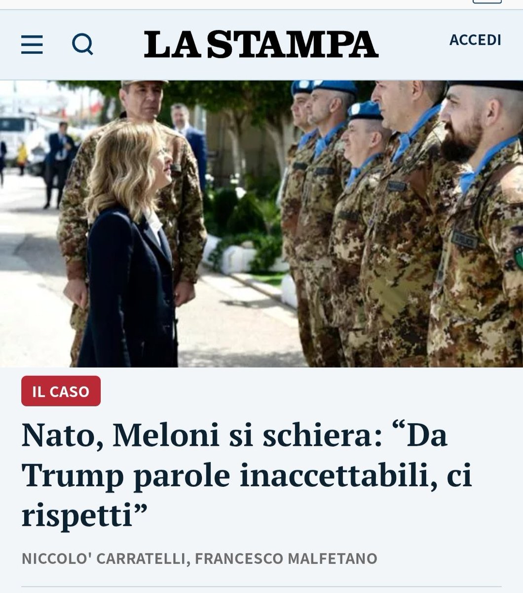Antigon25386936's tweet photo. Arriva ...a scoppio ritardato la più che doverosa, ancorché tiepida, reazione della #Ducia alle parole indecenti di #Trump sui patrioti italiani morti in missione! https://t.co/KIy0jV2jky