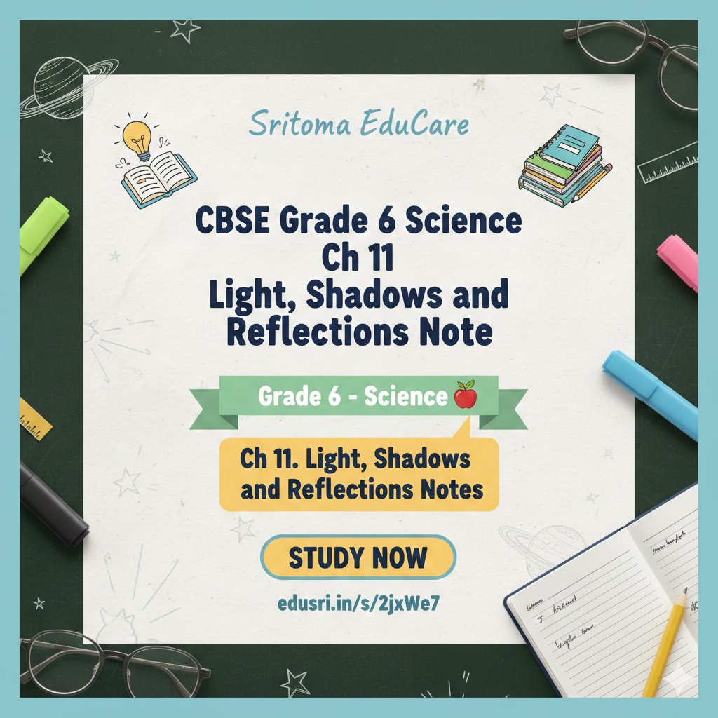 SritomaTutor's tweet image. ✨📘 CBSE Class 6 Science – Chapter 11: Light, Shadows &amp;amp; Reflections

📥 Download now: 👉 edusri.in/s/2jxWe7

#CBSE #CBSEClass6 #Class6Science #ScienceChapter11 #LightAndShadows #Reflections #StudyNotes #FreeStudyMaterial #EduSri