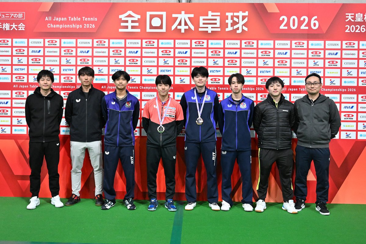 Rallys_pingpong's tweet photo. 全日本卓球選手権大会2026（一般・ジュニアの部）

男子シングルスにおいて
愛知工業大学に所属する
篠塚大登さんが準優勝、谷垣佑真さんがベスト4入りを果たしました。

#卓球 #全日本卓球 #ラリーズ #愛知工業大学 https://t.co/6E6NR48AMm