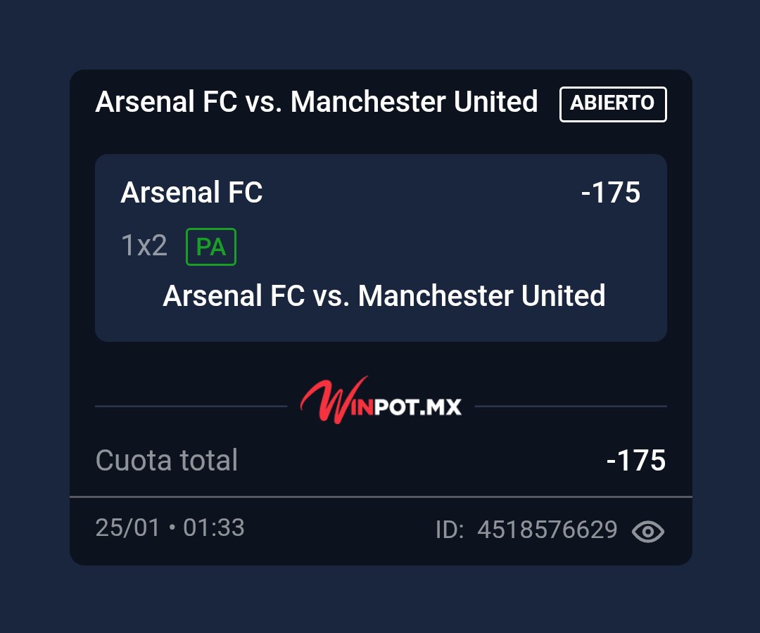 PICK DEL DÍA 🔥 ESTE LO GANAMOS SI O SI HERMANOS

🏟 Arsenal vs Manchester United

Record enero:
✅️ 6
❌️ 4

Si se gana comparto una transferencia entre los ❤️