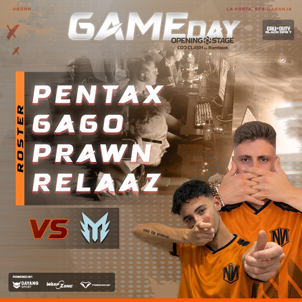 #CallofDuty | ¡𝐆𝐀𝐌𝐄𝐃𝐀𝐘!

¡Los cuartos YA los tenemos aquí! Hay que pasar a semifinales y dar un golpe en la mesa ⚒️

🏆 | #CODCLASH1 - <a href="/FECOD_es/">FECOD - Federación Española de Call of Duty</a>
🆚 | <a href="/Monta_Club/">Monta Club</a> 
⏰ | 10:00h

𝐑𝐎𝐒𝐓𝐄𝐑
<a href="/PeentaaX/">♠️</a> (C)
<a href="/GagonsYIV/">GAGO IV</a>
<a href="/PrawNN7/">PrawN</a>
<a href="/ReelaaZz/">Relaaz-</a>
 
#GoNN 🧡 · #CircuitoFECOD2026