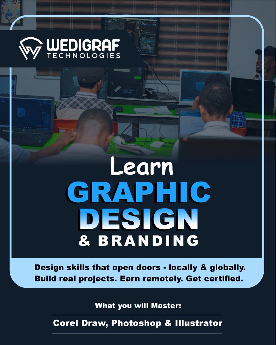 Wedigraftech's tweet image. What if your laptop started paying your bills?

We train you for global &amp;amp; remote design work.

Create a strong portfolio.
Get ready for freelance, agency &amp;amp; remote jobs

Learn once. Work anywhere  

To get started, 
WhatsApp/Call: 07061773925

#GraphicDesignTraining @Wedigraf