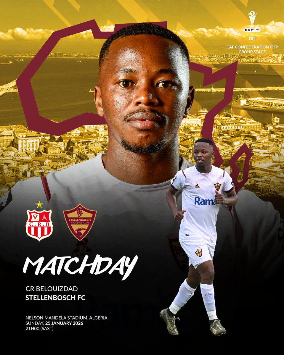 It's matchday in Algeria 🇩🇿🌍

🆚 <a href="/Crbelouizdadoff/">CR.BELOUIZDAD شباب بلوزداد</a> 
🏆 #TotalEnergiesCAFCC 
🏟 Nelson Mandela Stadium, Algeria 
📅 Sunday, 25 January 2026 
🕢 21h00 (SAST) 
📺 <a href="/Official_SABC1/">SABC 1</a> 

#HeartoftheCape #MoreThanFootball #StellenboschFC 🍇
