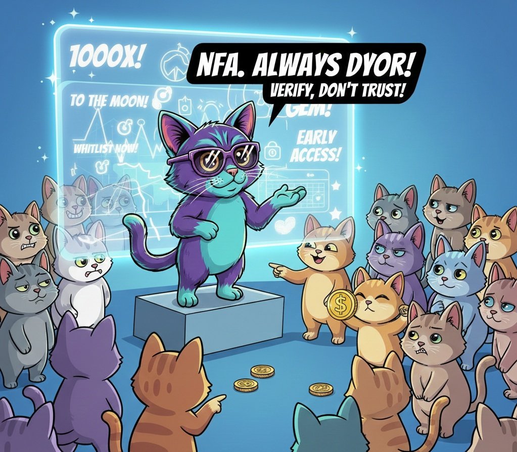 HypeCatX's tweet photo. "Promises of 1000x might sound sweet, but a rug pull will knock you off your feet. 📉
Stay smart. Stay safe. Always DYOR before you ape! 🐾"

Stop chasing the tail, Join the Hype! ⚡
#CryptoMemes #HYPC #NFA #HypeCat #Altseason https://t.co/6DKUxA5lLf