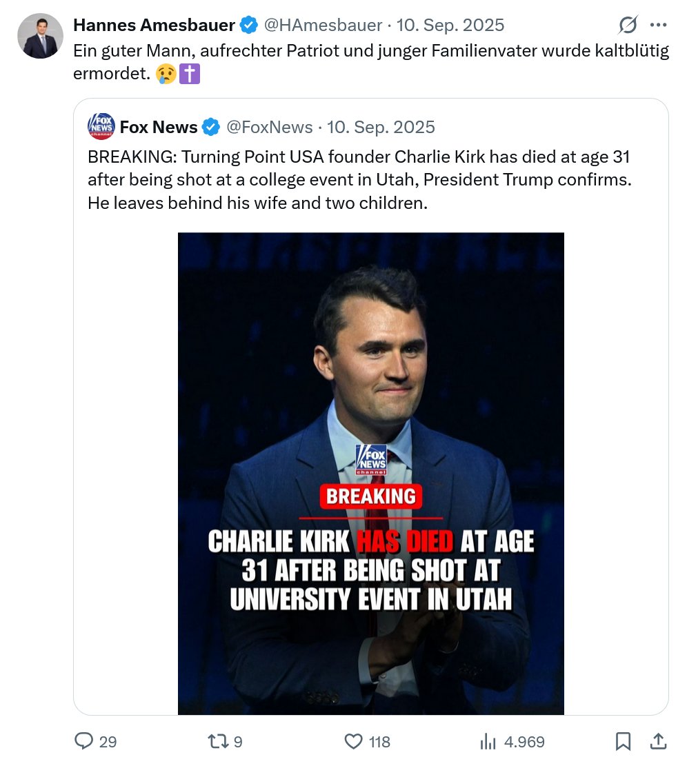 Von den Blauen gibts nur Trauer oder Mitgefühl, wenn ein republikanischer Politiker erschossen wird.
Zivilisten sind anscheinend Kollateralschäden einer Politik, die sie befürworten.
Man kann sich gut vorstellen, wie es bei uns zugehen würde, hätten sie das Sagen.🤮#ICE