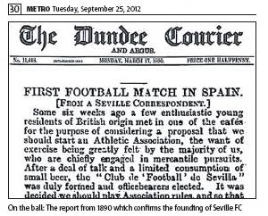 laligaandbeyond's tweet photo. 136 years ago today @SevillaFC_ENG were formed, the second oldest club in Spanish football.

The best part about their history, their foundation was announced in the Dundee Courier

If you've not made it to the Sanchez-Pizjuan then get yourself booked to see this historic club. https://t.co/5AugQ4TbnZ