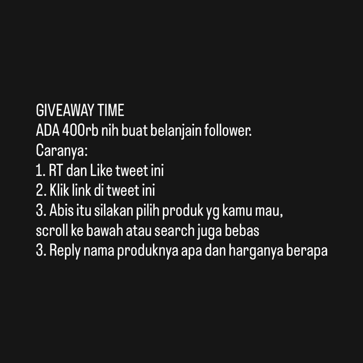 radenrauf's tweet image. GIVEAWAY TIME
Gua mau iseng belanjain follower ah, ada 400rb nih bagi 2 orang.
Caranya RT dan Like dulu tweet ini, terus dibaca baik baik ya:

s.shopee.co.id/9AIeAm9F6J