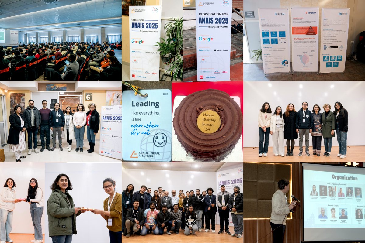 suu_man's tweet photo. Thank you very much to all the participants, distinguished speakers, teaching assistants (TAs), student ambassadors, volunteers, sponsors, partners, supporters, and organisers for making the 6th Annual Nepal AI School - ANAIS2025 a huge success! 🙌 @naamii_nepal https://t.co/uGQ9CEwcMX