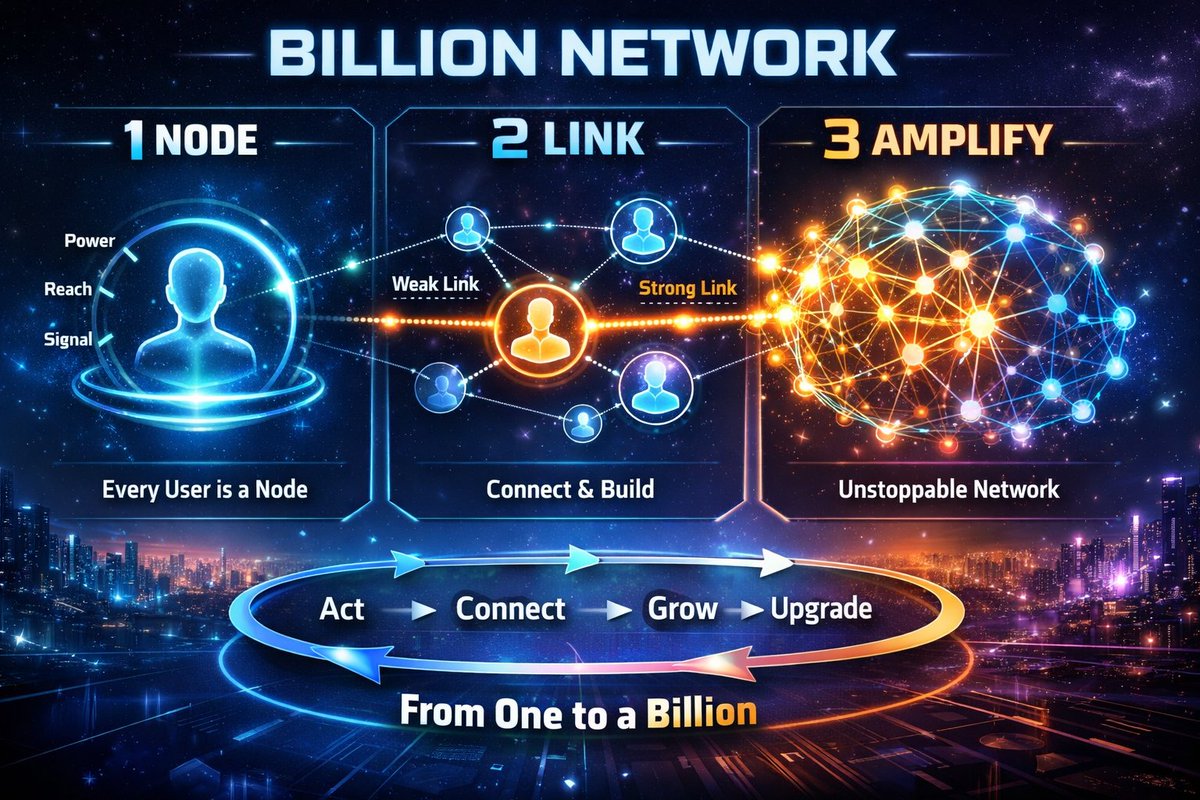 HIMEL69x's tweet photo. @billions_ntwk  Network shows how one user becomes part of something massive.
Every person is a node.
Connections create links.
Links form clusters that amplify power and reach.
Act. Connect. Grow. Upgrade.
 From one node to a billion. https://t.co/UKx504dYBD
