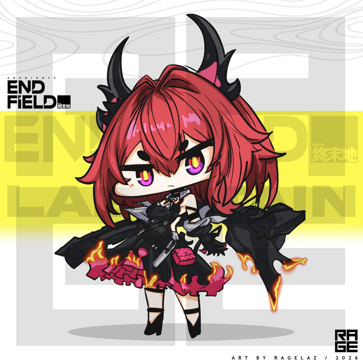 Chibi Laevatain Arknights enfield.. 
kinda late, but happy I can draw chibi surtr.. i mean Laevatain when the game release..XD

Hope I can pull her ..

#ArknightsEndfield #chibi #Laevatain