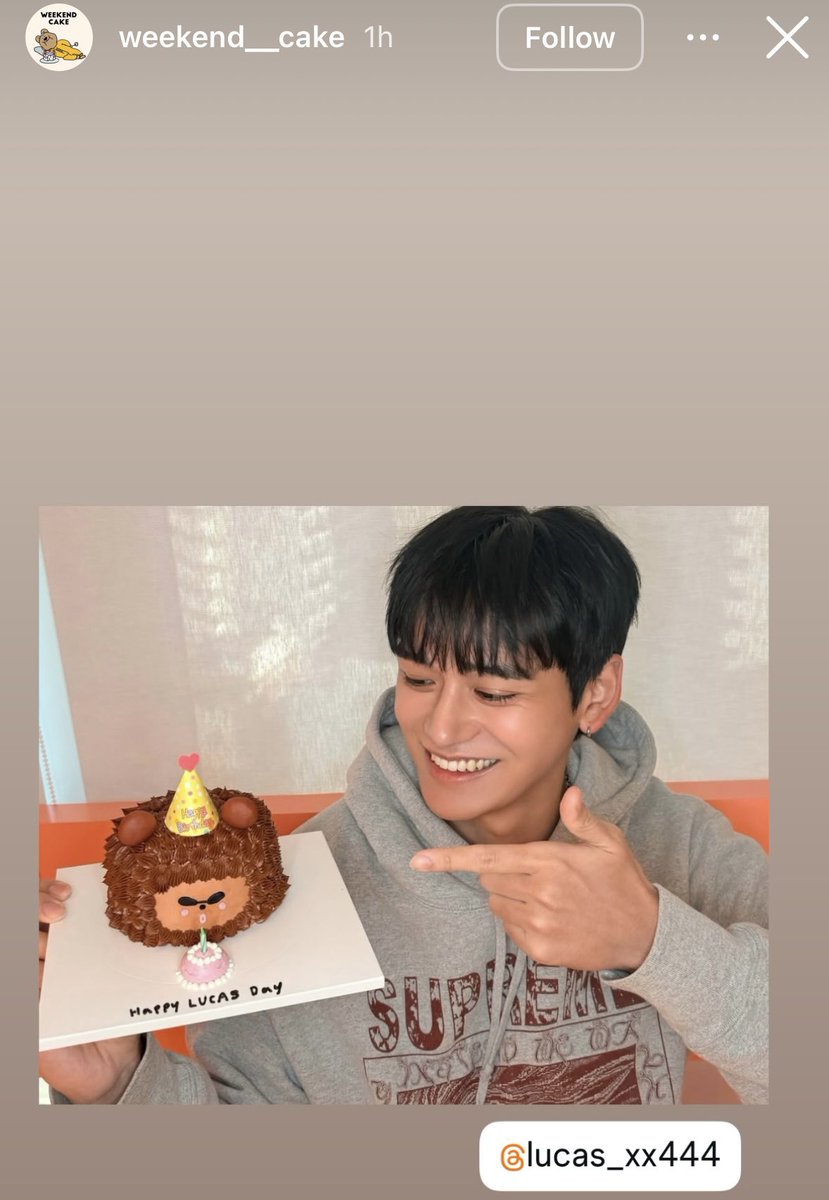 the cake shop that made lucas' lion cake reposted his birthday post on ig story 🦁💕