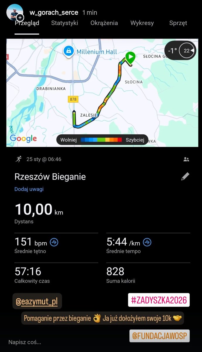 Pomaganie przez bieganie? Wchodzę w to 😅👌Jesli możecie, dołożcie swoje kilometry 💪 dla <a href="/fundacjawosp/">WOŚP</a> 
#running #fitover40 #BeatYesterday