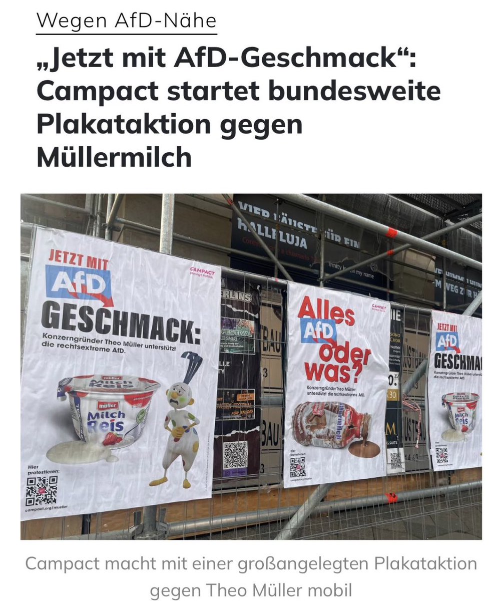 Faktencheck2030's tweet image. Braune Milch und Milchreis mit Nazigeschmack💩: Wenn Rechtsextremismus plötzlich aus dem Kühlregal kommt.
#muellermilch #Boycott #AFD #Campact