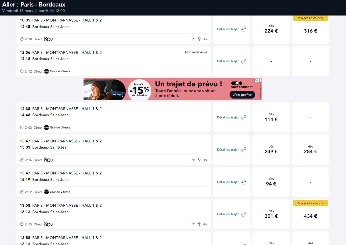 Bonjour <a href="/SNCFConnect/">SNCF Connect</a> : 

-image 1 : connecté à mon compte avec les profils et cartes AVANTAGE enregistrés
-image 2 : navigation privée, sans connexion, profils voyageurs anonymes (2 adultes, 2 enfants) 

Pourquoi SNCF connect m'empêche-t-il toujours de prendre des trains ?