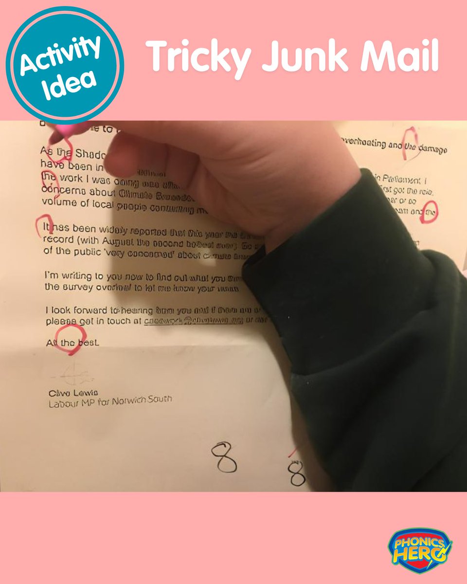 ✏️ Graffiti the junk mail!

Tricky words like 'the', 'was' and 'are' pop up everywhere 👀 Before the junk mail hits the recycling, challenge your child to hunt and highlight all the tricky words they can find.

⏱️ Add a timer for extra excitement!