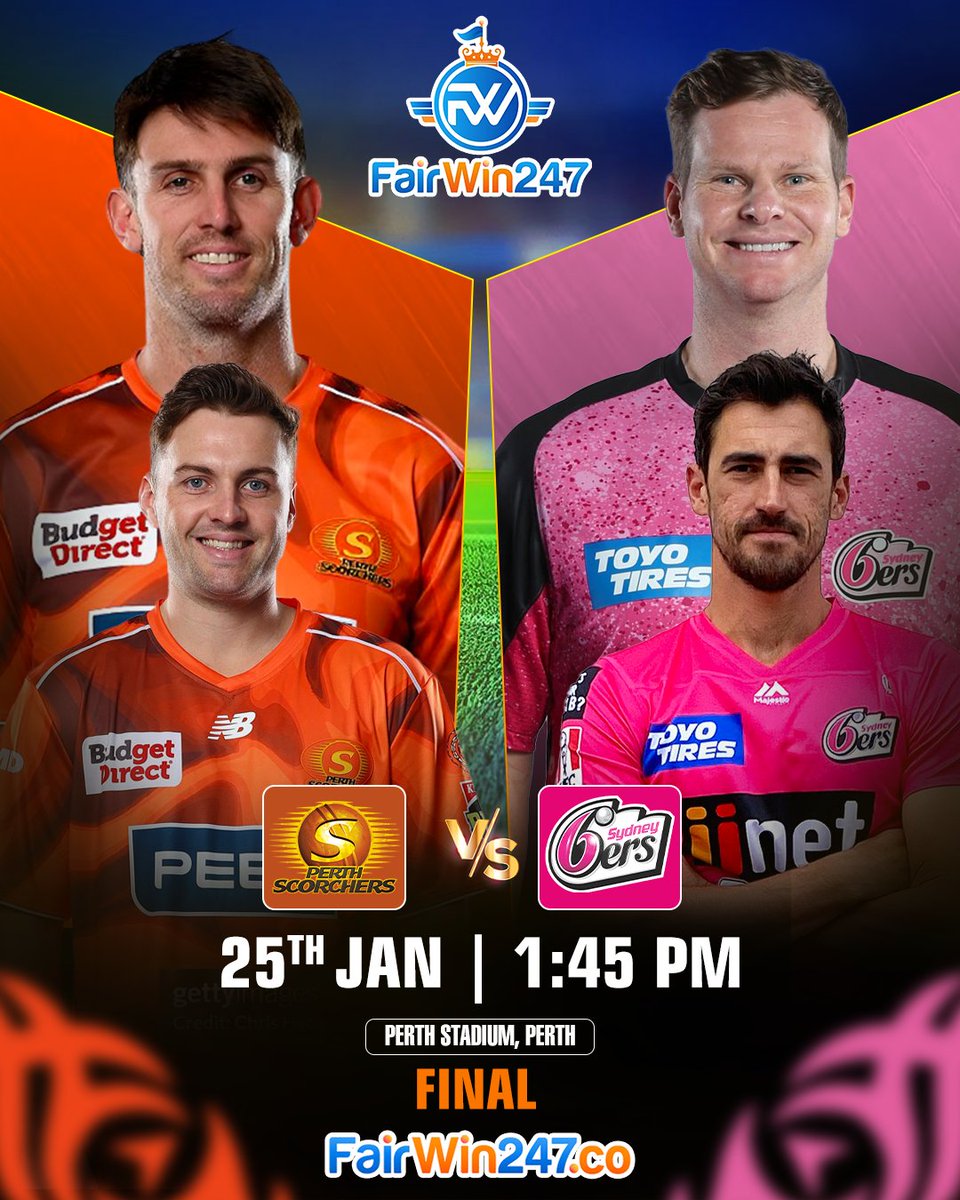 FairWin_247's tweet photo. #BBL15 Final Clash is Live Now! 👊🔥

Who will lift the trophy? 👀
Perth Scorchers or Sydney Sixers?

Predict now on https://t.co/LuF4ooSCib! ✅
[ Manual Crypto Payments Available ]

#FairWin247 | #PSvSS | #CricketTwitter https://t.co/YghMPhTr32