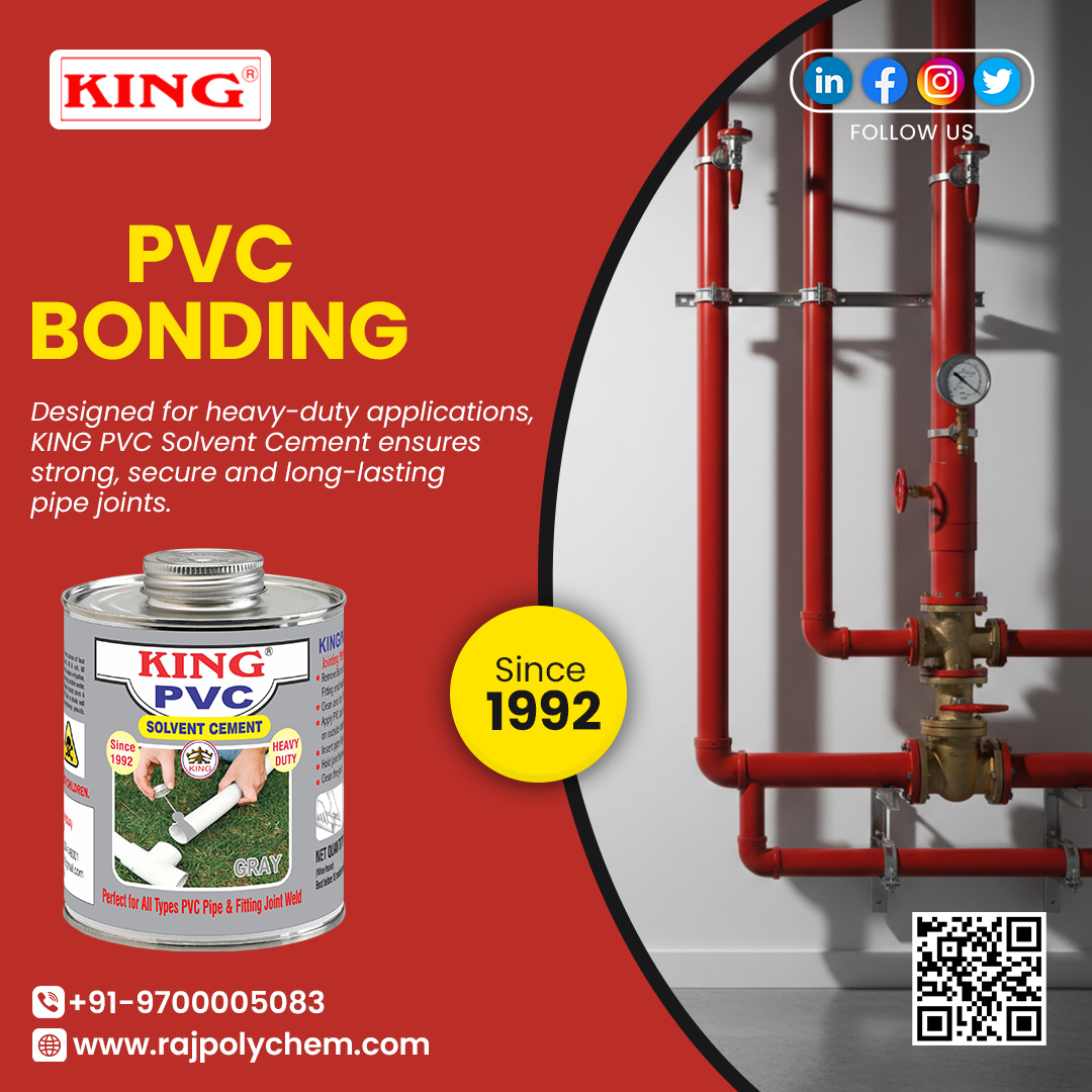 rajpolychem's tweet image. Heavy-duty PVC bonding you can trust.
KING PVC Solvent Cement delivers strong, secure &amp;amp; long-lasting pipe joints — since 1992.
📞 +91 9700005083
🌐 rajpolychem.com
#KINGPVC #PVCSolventCement #PVCBonding #HeavyDuty #IndustrialPiping #Construction #IndustrialAdhesives