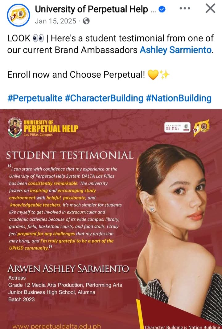 cesshzlnt's tweet photo. Did you know that Ashley Sarmiento was once an official brand ambassador of her school? The University of Perpetual Help System DALTA (UPHSD) in Las Piñas.

SUNa ASHLEYgtas 4RAVE https://t.co/rxanLtzLhF
