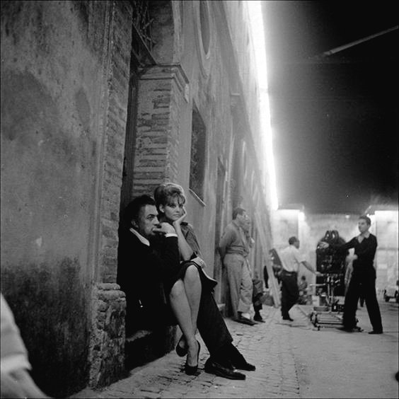 Federico Fellini and Claudia Cardinale on the set of '8 ½' (1962).