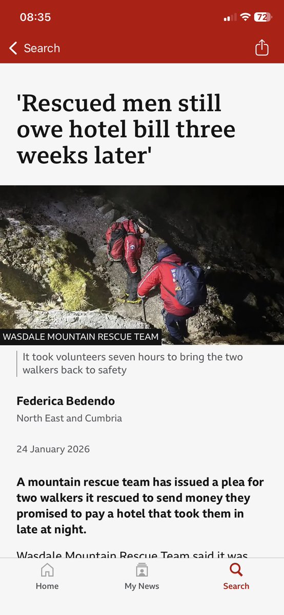 IamHappyHiker's tweet image. Unbelievable story. Rescued men still owe hotel bill three weeks after being rescued from Scafell Pike, not to mention having effectively stolen equipment lent to them. They should be named and shamed and prosecuted for their unpaid bill.  bbc.co.uk/news/articles/…
#LakeDistict