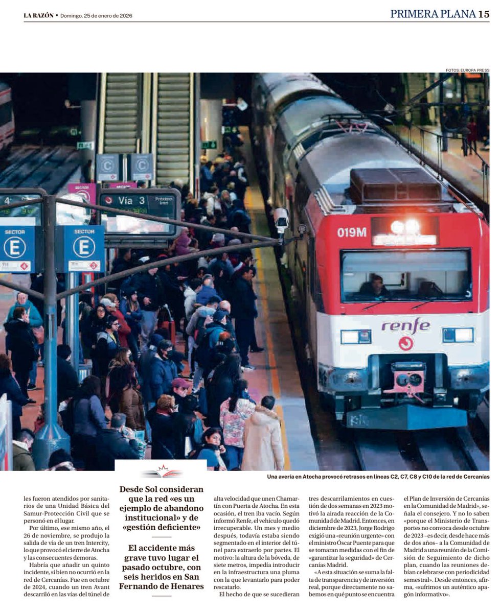 Llevamos años denunciando el declive que ha sufrido el servicio de Cercanías.

Un deterioro constante que ha llevado a muchos madrileños a desconfiar de un medio de transporte esencial. 

Es urgente devolver la confianza con inversiones eficaces, una planificación seria y una