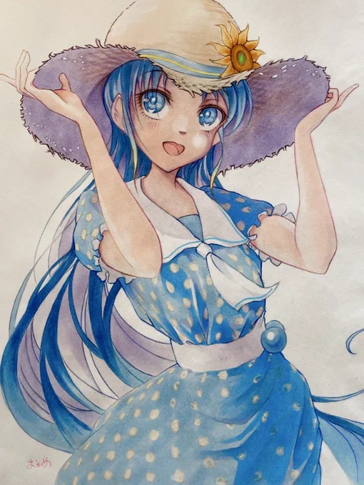 水玉ワンピさみちゃん #魅力のある青を見せてください見た人全員強制