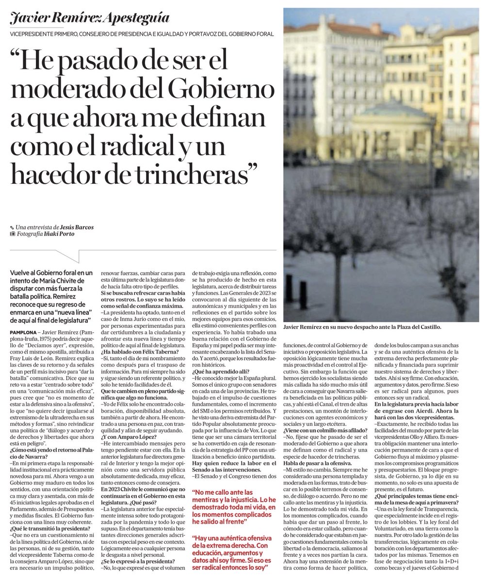 javierremirez's tweet photo. ✅Seguimos trabajando @gob_na centrados en las prioridades de la ciudadanía. Con ambición, sin autocomplacencia.

🤝Y con mano tendida a todos los grupos menos a extrema derecha que ataca democracia, nuestras libertades y el autogobierno de Navarra.

📰Entrevista @NoticiasNavarra https://t.co/ooAvKiBk3F