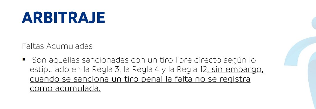 Nueva actualización en Futbol sala. No se acumula falta si se sanciona un penal.