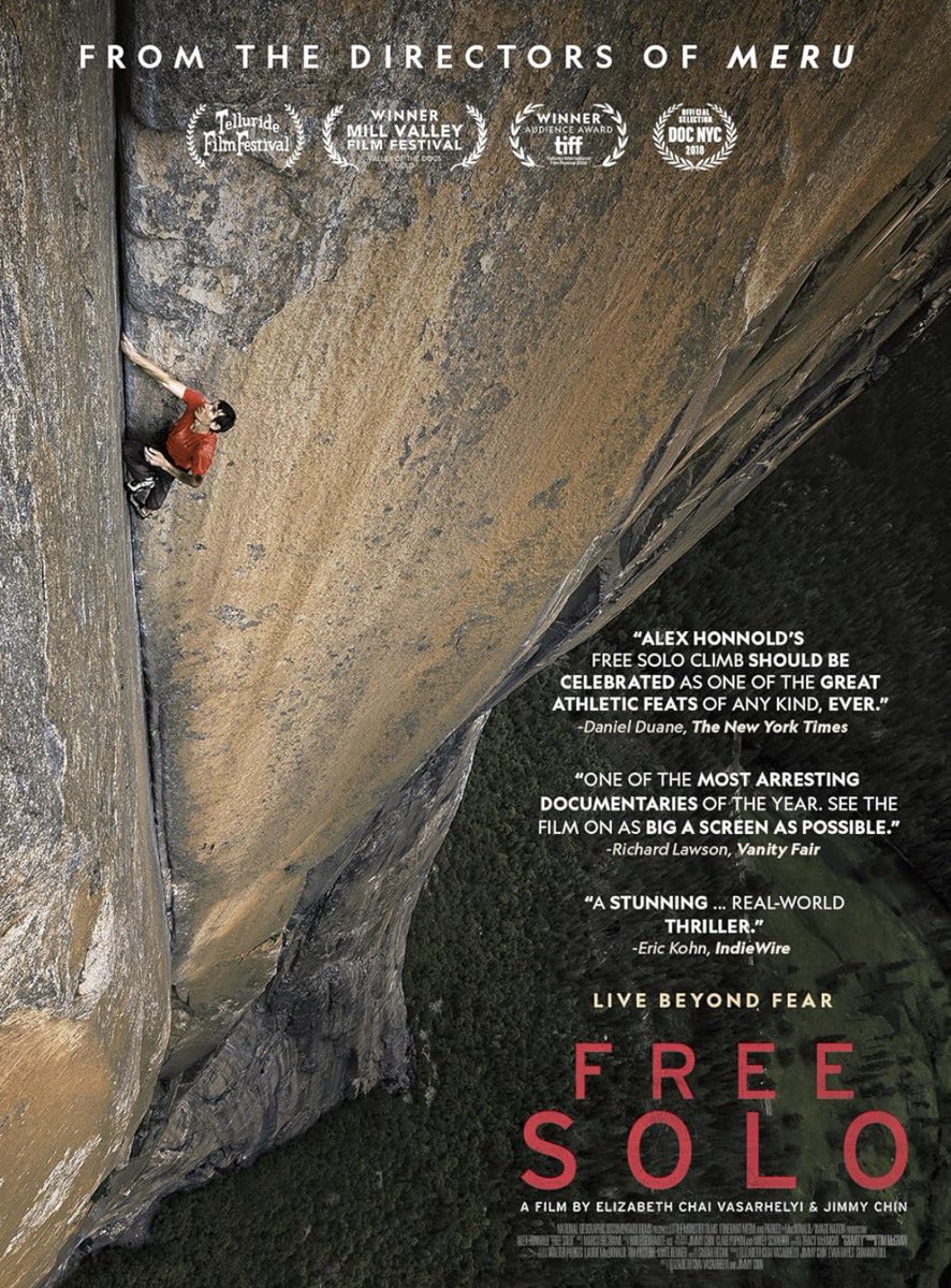 If you were sweating watching Alex Honnold climb the skyscraper yesterday, you need to check him out in Free Solo.

One of my favorite documentaries.