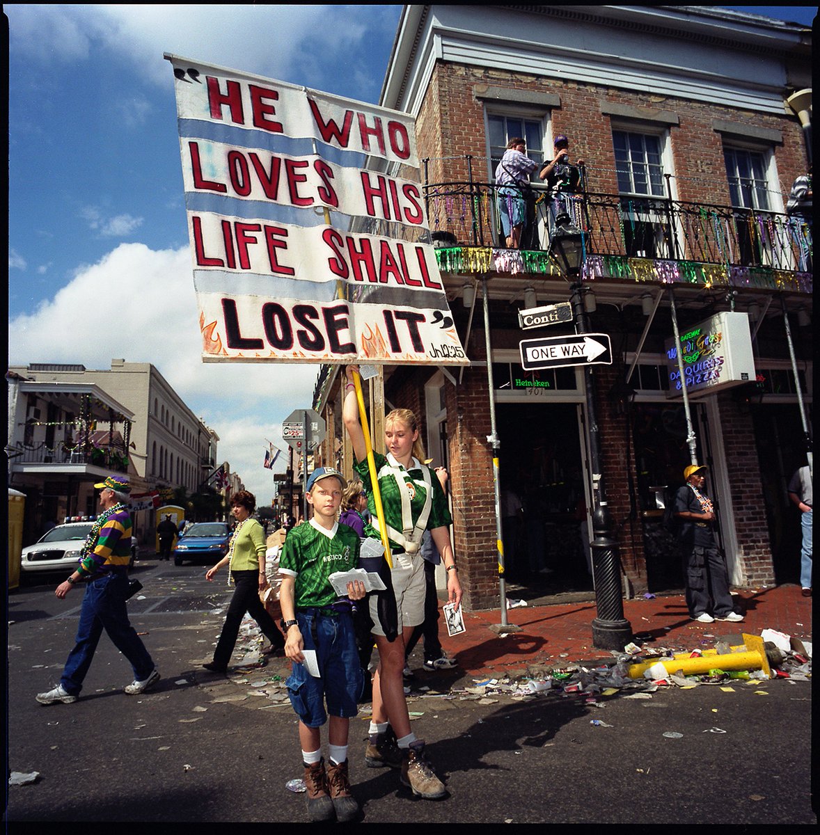 strembicki's tweet photo. 2001 was the last year I only shot film at Mardi Gras, this one, taken on Fat Tuesday of Mardi Gras 2001 with a Hasselblad 903SWC. "Children's Crusade, French Quarter, Mardi Gras 2001" https://t.co/oroVKJ8yjL
