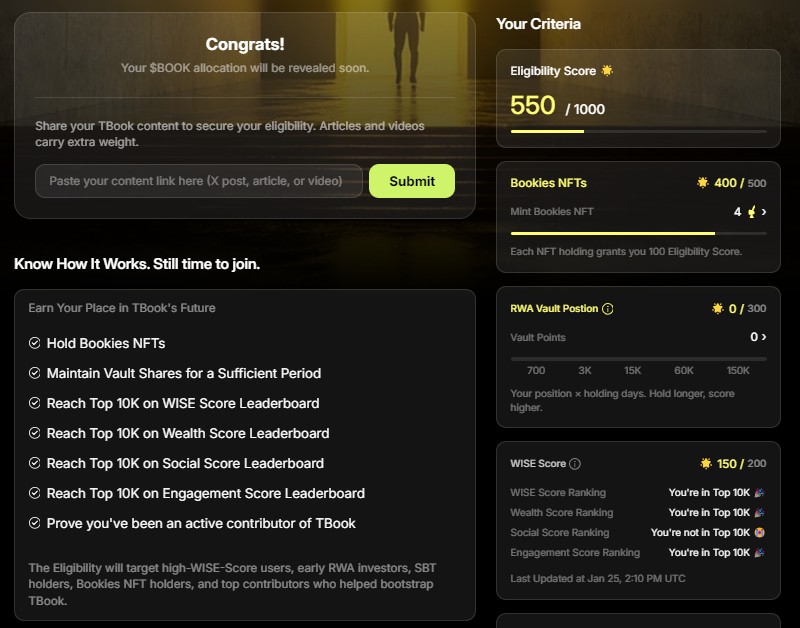 Earn SBTs and Points for Future Airdrops
<a href="/realtbook/">TBook</a> <a href="/Bookies_Gang/">Bookies</a>
🎉 You're Invited to generate WISE Score and earn incentive assets on TBook!

🎁 Join now to claim SBTs and more juicy airdrops.
🔗 Join here: 
engage.tbook.com/wise?referCode…

Mint Bookies NFT, use my code: GILBJZ