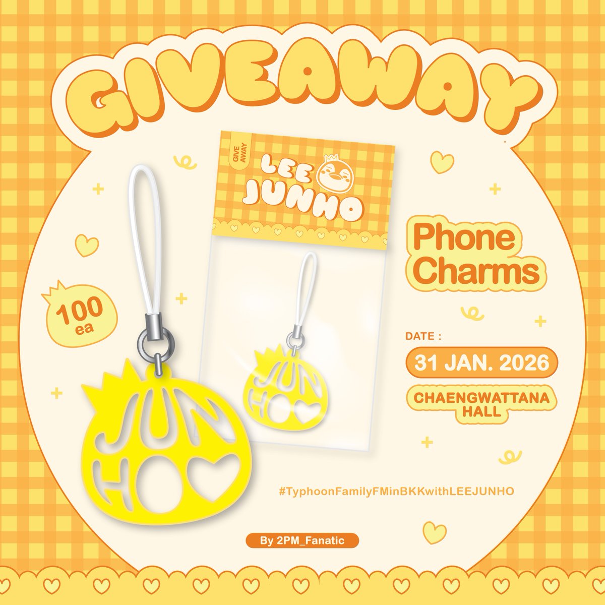 🎁 𝔾𝕀𝕍𝔼𝔸𝕎𝔸𝕐 🎁
BY 2PMFANATIC

🐧#LEEJUNHO  100 ea
🗓 31 JAN. 2026
📍 Chaengwattana Hall

* Time and place will be announced later. *

#TyphoonFamily_DRAMA_FANMEETING
#TyphoonFamilyFMinBKKwithLEEJUNHO