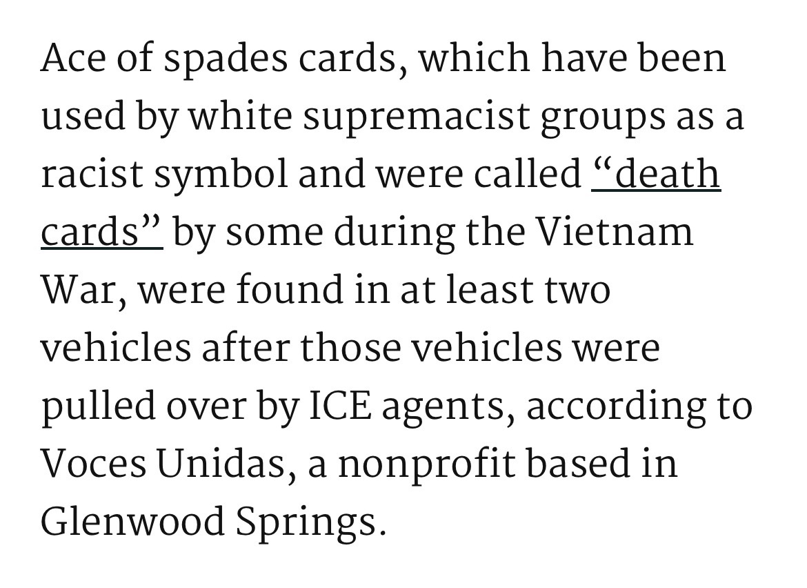 kunktation's tweet image. ICE has been leaving behind racist “death cards” in the cars of the people they detain (in the part of Colorado where I grew up)