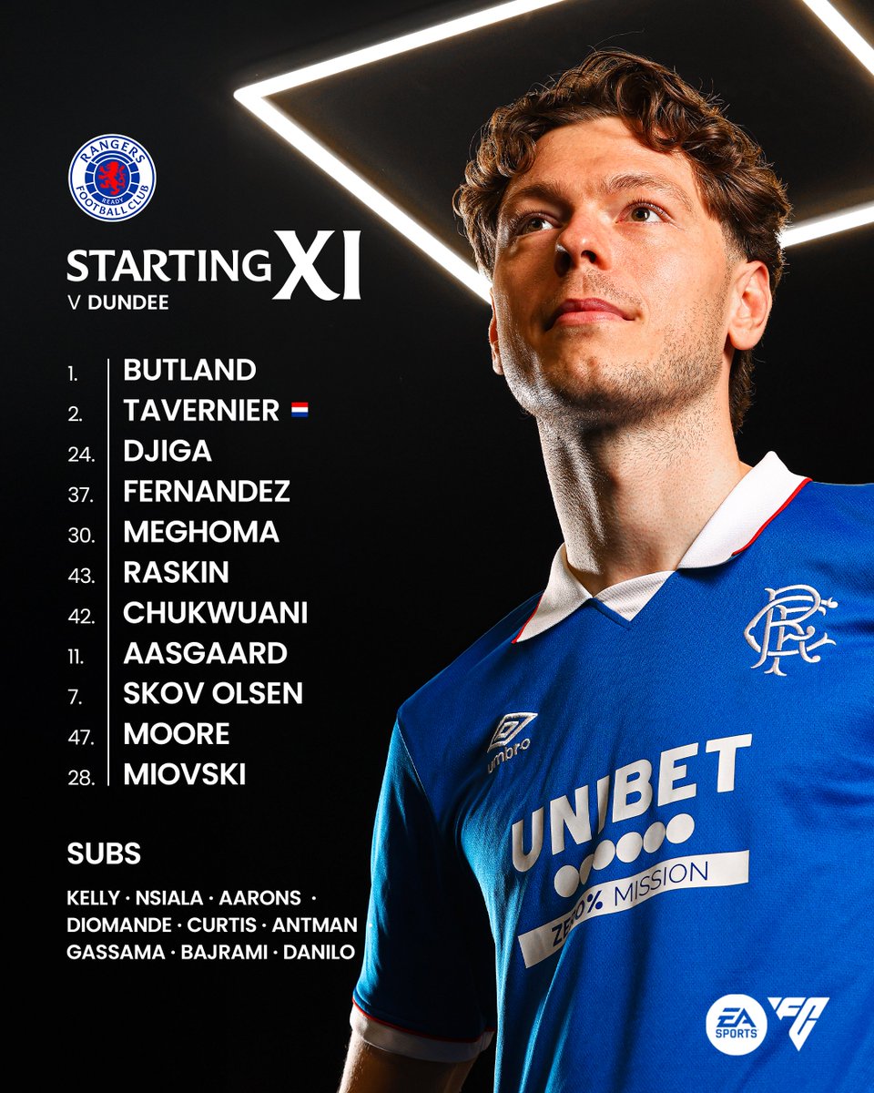 🆕 Our starting XI to face Dundee at Ibrox. 

Team News | rng.rs/4bjX7pe