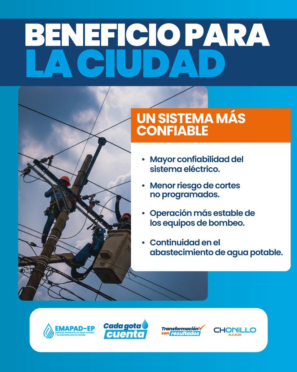 Seguimos fortaleciendo el sistema de agua potable 

Se realizó la interconexión eléctrica de los Pozos 5 y 7 al alimentador Cóndor–Yaguachi, en coordinación entre EMAPAD y CNEL.

#TransformaciónConResultados