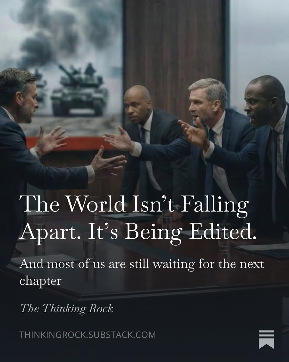 Watching Davos, broken supply chains, old alliances fraying, it doesn't feel like collapse. It feels like an edit.

The draft went on too long. Made too many promises. Forgot what it was supposed to say.

The red pen is out. The manuscript is back in your hands.

Read on: