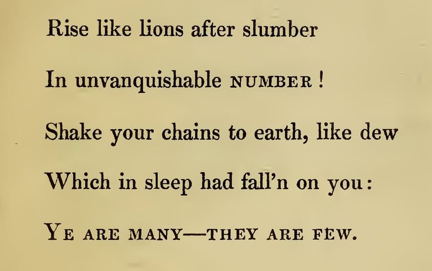 The Masque of Anarchy, by Percy Bysshe Shelley, 1819.
