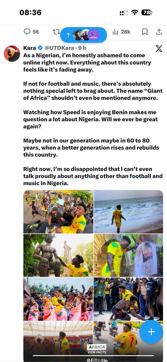 actualites229's tweet image. 🇧🇯 L'accueil qui a été réservé au Youtubeur @ishowspeedsui lors de son passage dans notre pays est en train de créer quelque chose chez le voisin de l'Est hein.
Je vous laisse lire la traduction du post d'un Nigérian⬇️

🔻« En tant que Nigérian, j'ai honnêtement honte de venir en…