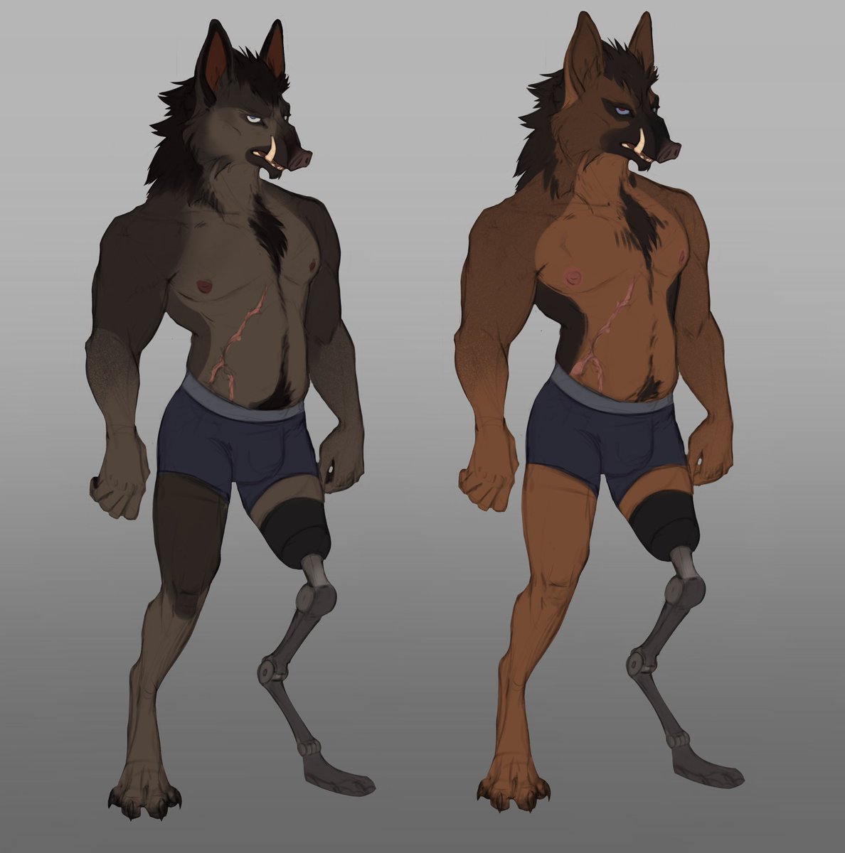 Private_hog's tweet photo. Want to make myself a fursona, some sort of German Shepard and wild boar mix(???) idk help me to choose the color 

Anyway I’m new in this theme, does fursona means one exact anthro you associate yourself with or any furry character you made? 😵‍💫

#fursona #furrymuscle #furry https://t.co/T5LMxdsCTC