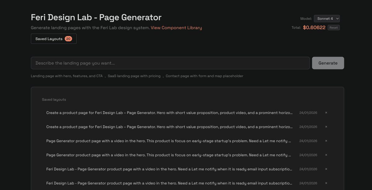 ferilab's tweet photo. Startups need to ship pages fast. Feature announcements. Landing pages. Sales one-pagers. New sections. All brand-consistent, all yesterday.

No Figma files yet. No design system documented. The codebase has tokens and components, but they live in code, not in a design tool. https://t.co/x7nNDaWZKV