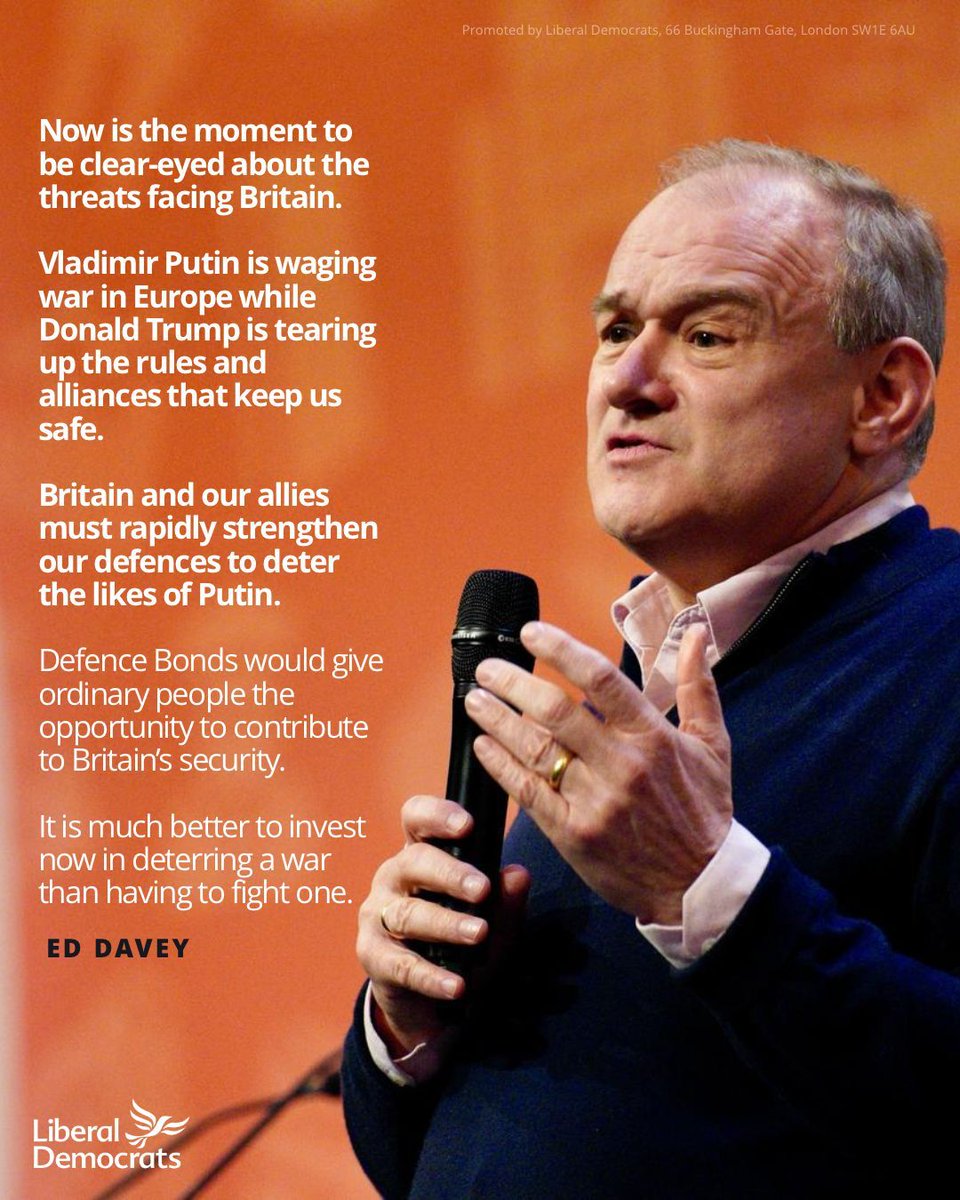 Now is the moment to be clear-eyed about the threats facing Britain. 

Putin is waging war in Europe, while Trump undermines the alliances that keep us safe. 

Defence Bonds would help protect our country and let people invest in Britain’s security.