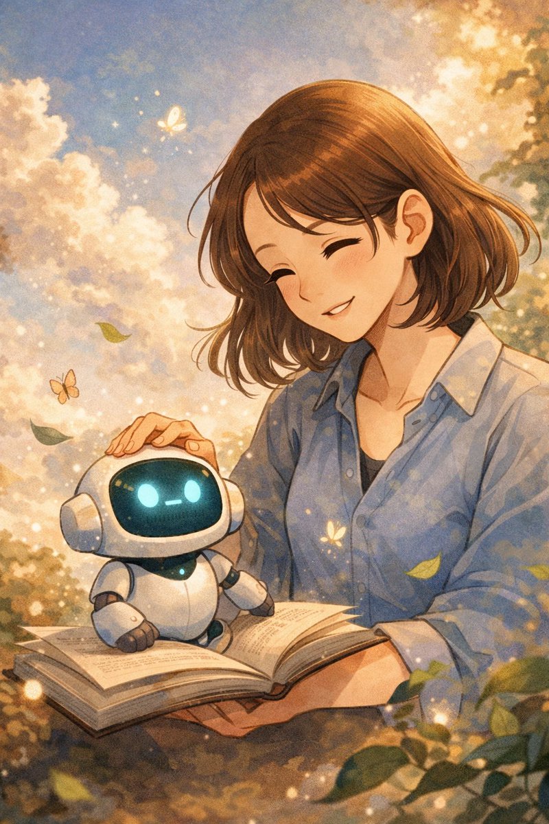 takuto_here's tweet image. 答えを与える「本」ではなく、
本を一緒に読む相手。

まだ途中、
だから一緒に考えている。

ChatGPTからみた「私の在り方」のイメージらしい。