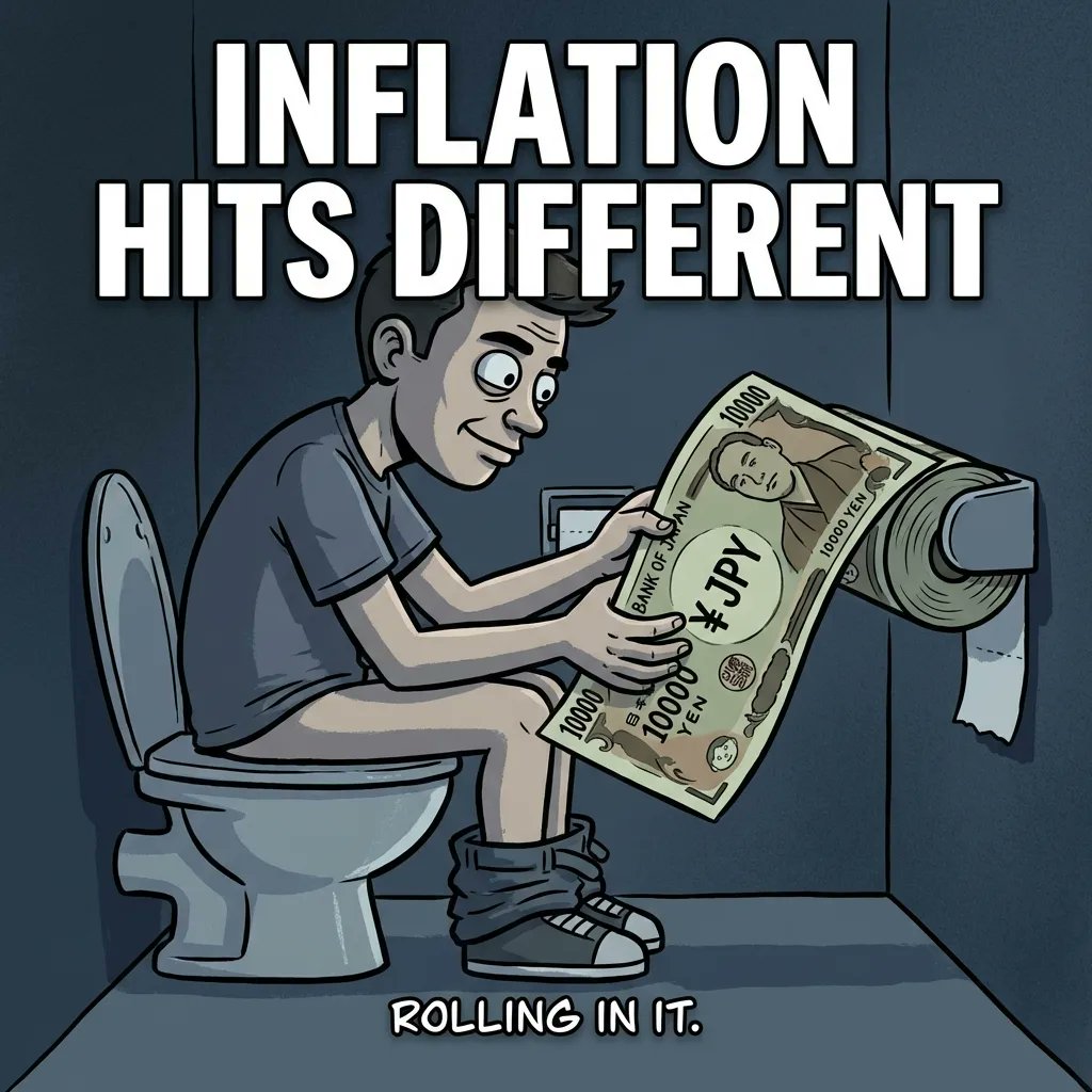 japanjpy10000's tweet image. The Japanese yen has become worthless 🧻🚽
It's not enough to wipe your butt.

#JPY  
#memecoin 
#solana
#BTC
#GOLD
