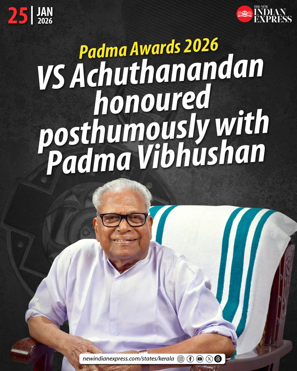 xpresskerala's tweet image. Veteran CPM leader and former Kerala Chief Minister VS Achuthanandan was conferred the Padma Vibhushan posthumously.

@MSKiranPrakash @PaulCithara #VSAchuthanandan #PadmaVibhushan #Kerala