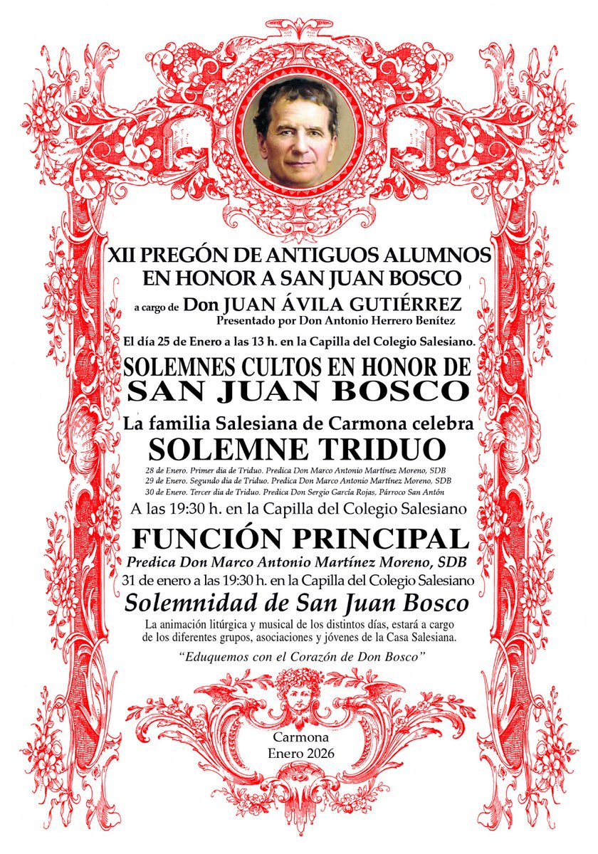 XII pregón Salesianos en honor a D Bosco por D Juan Ávila Gutiérrez alcalde de Carmona. Pronto en <a href="/TVCarmo/">Televisión Carmona</a> . <a href="/turismocarmona/">Turismo Carmona</a> <a href="/JuanAvilaCARMO/">Juan Ávila Gutiérrez</a> <a href="/ondacarmona/">🎧 Onda Carmona - Radio Municipal de Carmona 📻</a>