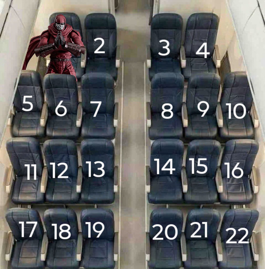 sabo666's tweet image. あなたはニンジャです。
これから8時間のフライト。 
あなたはどこの席に座りますか？