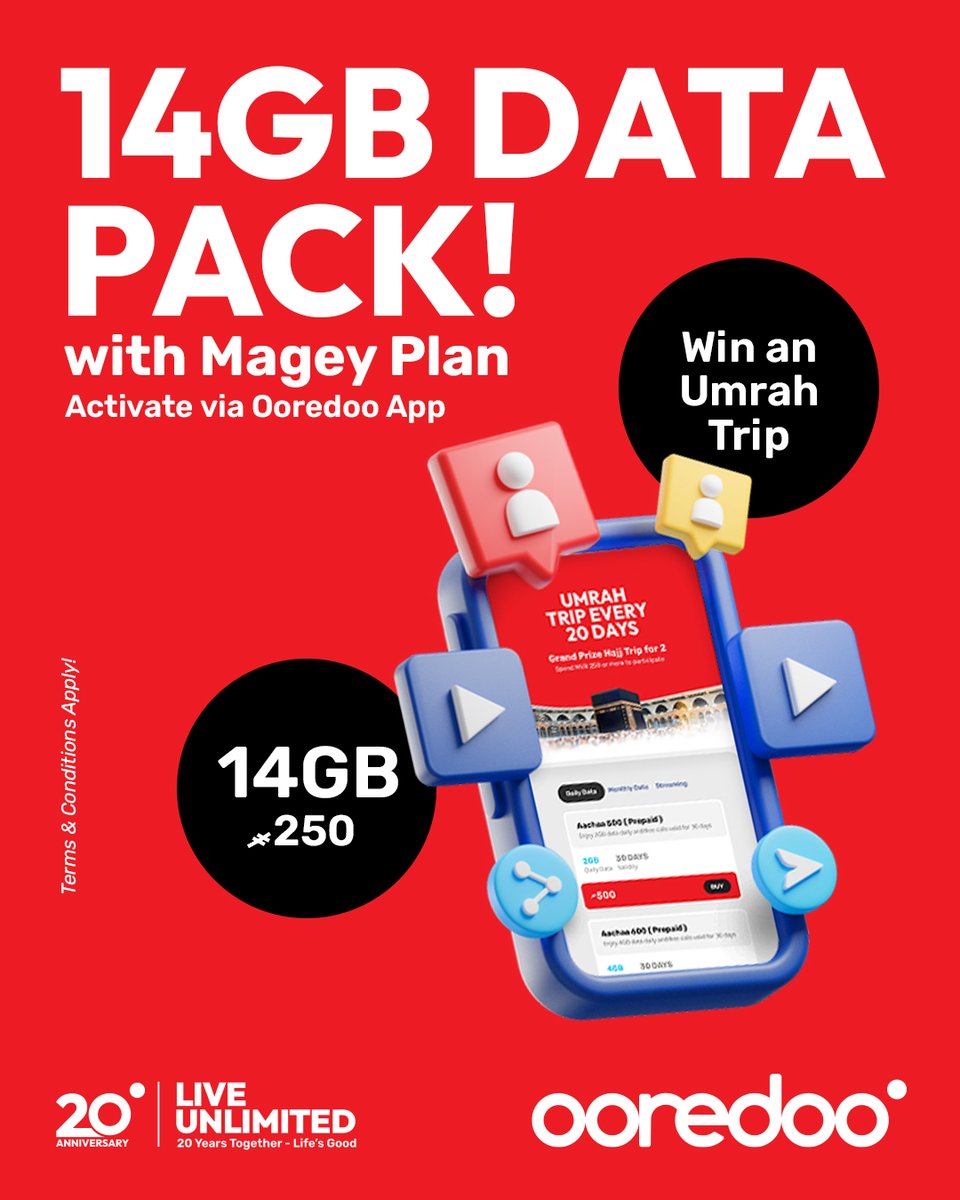 ✨ #MageyPlanExclusive: Get 14GB of data for just MVR 250, valid for 15 days!

Stay connected, share moments, and keep up with all the latest trends — plus, a chance to win an Umrah Trip! 🕋

Activate now 👉 ore.do/magey250