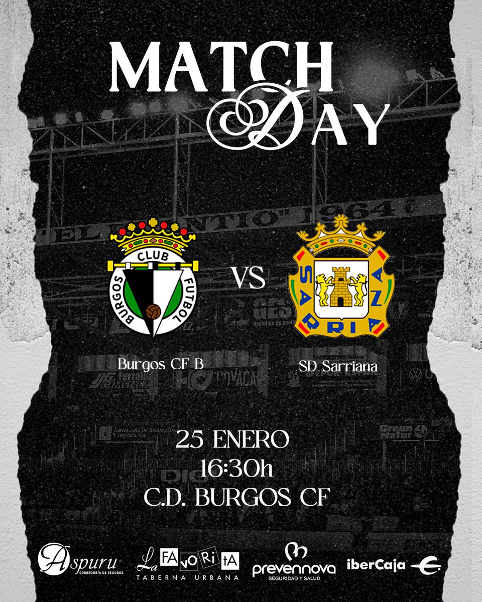LaFactoriaBCF's tweet image. ⚔️𝐌𝐚𝐭𝐜𝐡 𝐝𝐚𝐲⚔️

🆚️ @SDSarriana
⏱️ 16 :30
🏟 C.D. Burgos CF 

#BurgosCFBSDSarriana